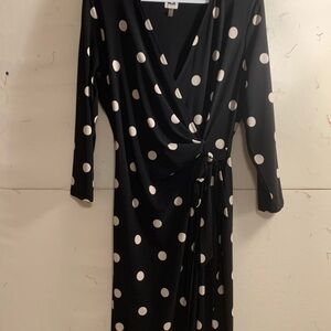 Anne Klein Black and White Polka Dot Long Sleeve Dress